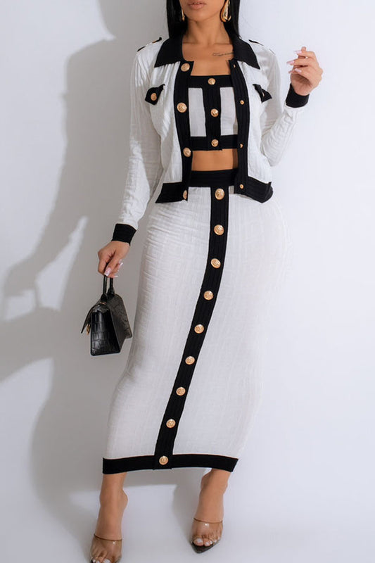 storexq Hit Color Patchwork Luxe Knitted Dress Suit