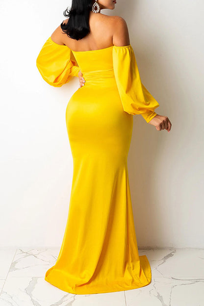 storexq Solid Color Glamorous Off Shoulder Fishtail Maxi Dresses