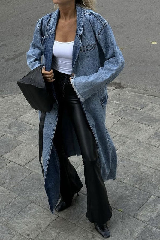 storexq Washed Denim Modern Irregular Trench Coat