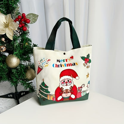 1pc Festive Christmas Canvas Gift Bag, Small Handbag with Candy Apple Design, Holiday Party Supplies, Fabric, No Power Required, Home & Kitchen Decor