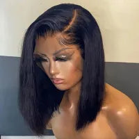 Brazilian Straight Short Bob Wigs Curly Styled Bangs Lace Frontal Human Hair Wigs Ombre Honey Blonde Colored Lace Frontal Wig Preplucked