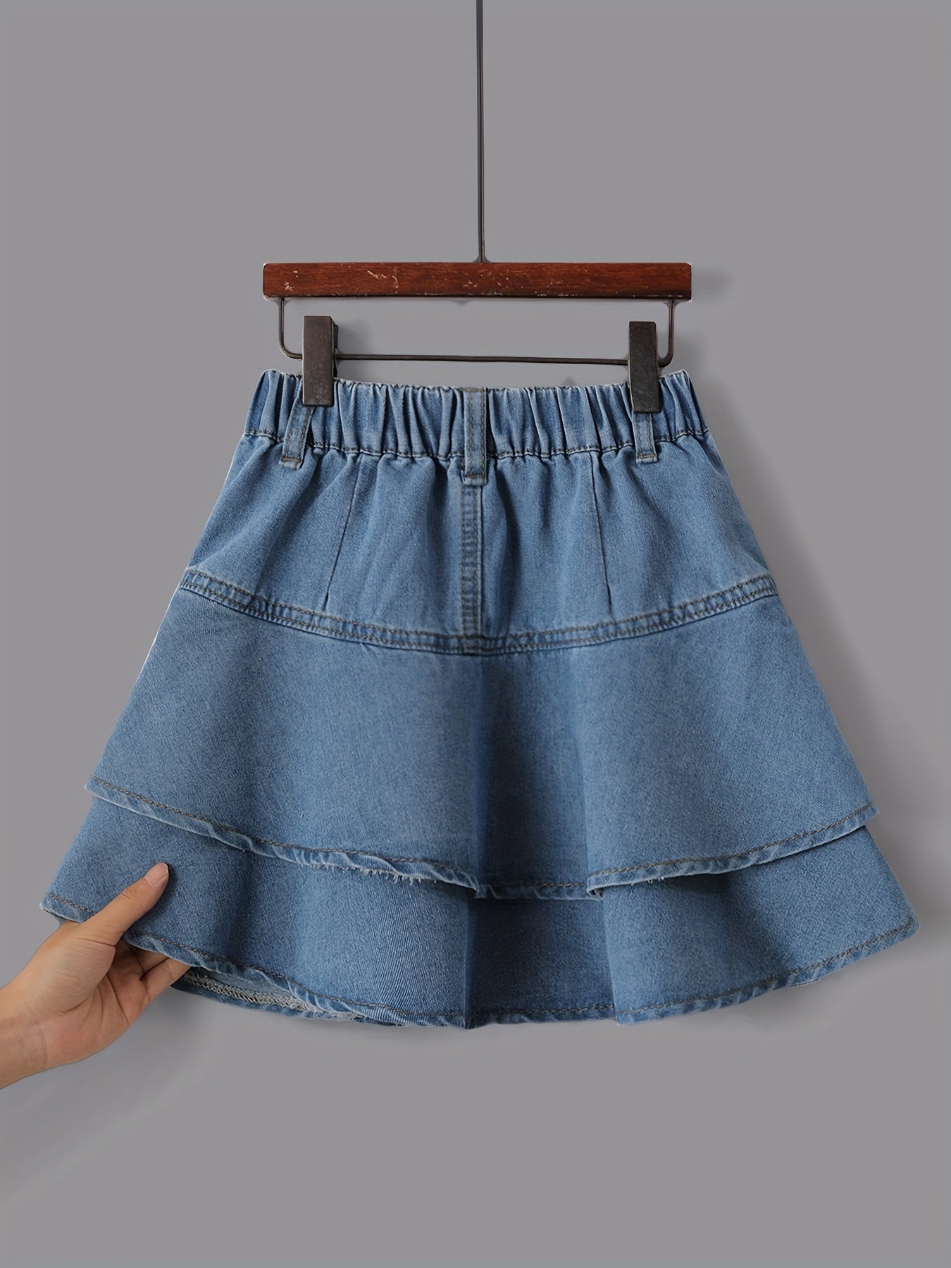 Tiered Ruffle Skirt - Soft Cotton Denim, Stretchy Elastic Waistband, Adorable Button Accents - Perfect for Girls, Latest Summer  Fashion, Cute and Playful Style, Youthful Casual Wear