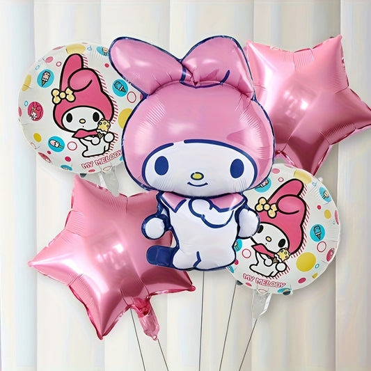 5pcs Sanrio My Melody & Cinnamoroll Star Foil Balloon Set - Perfect for Birthday, Christmas, Easter & Valentine's Day Celebrations