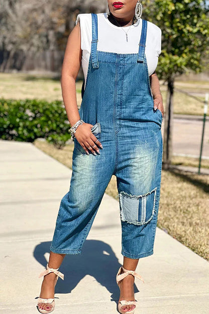 storexq Blue Suspenders Hippy Pocket Denim Jumpsuit