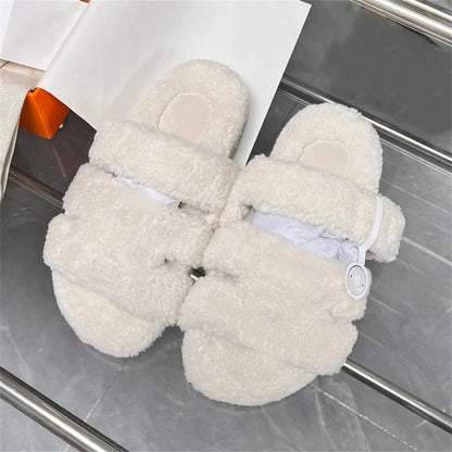 Designer fur slides Slippers for Warm and Cozy Winter Wool Slides Skin Soft Furry Sandals Winter Letters Warm Comfortable Fuzzy Girl Flip Flop Oran Slipper Women size