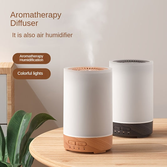 1pc Soundwave technology Aromatherapy Humidifier with 7-Color Night Light, 5.07oz Mini Quiet Timer, White Wood Grain Design, USB Powered Essential Oil Diffuser for Bedroom, Home, Office, SPA, Shop, Yoga - ABS/PP Material, Versatile Use, Cold Mist, Under 3