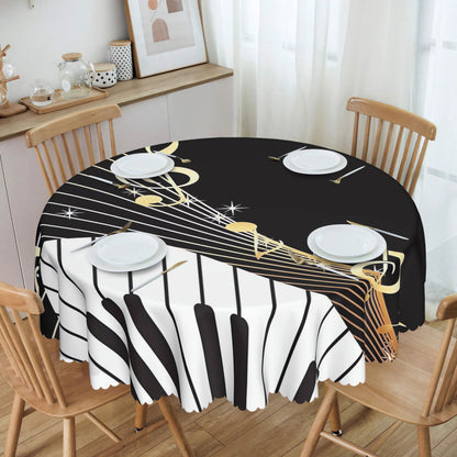 1pc Piano Music Note Print Tablecloth - Waterproof, Stain-Proof, Edge Embossed Craft, No Pleat, 3 Sizes, Note Music Theme Decorative Table Cover for Home Kitchen, Birthday Party, Festival, Indoor and Outdoor Use