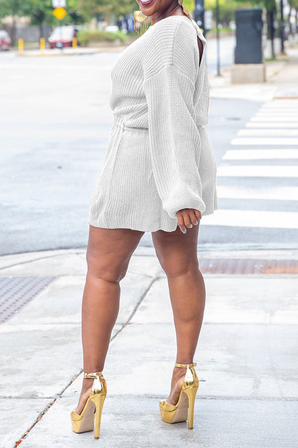 storexq Solid Color Knitted Classic Drawstring Romper