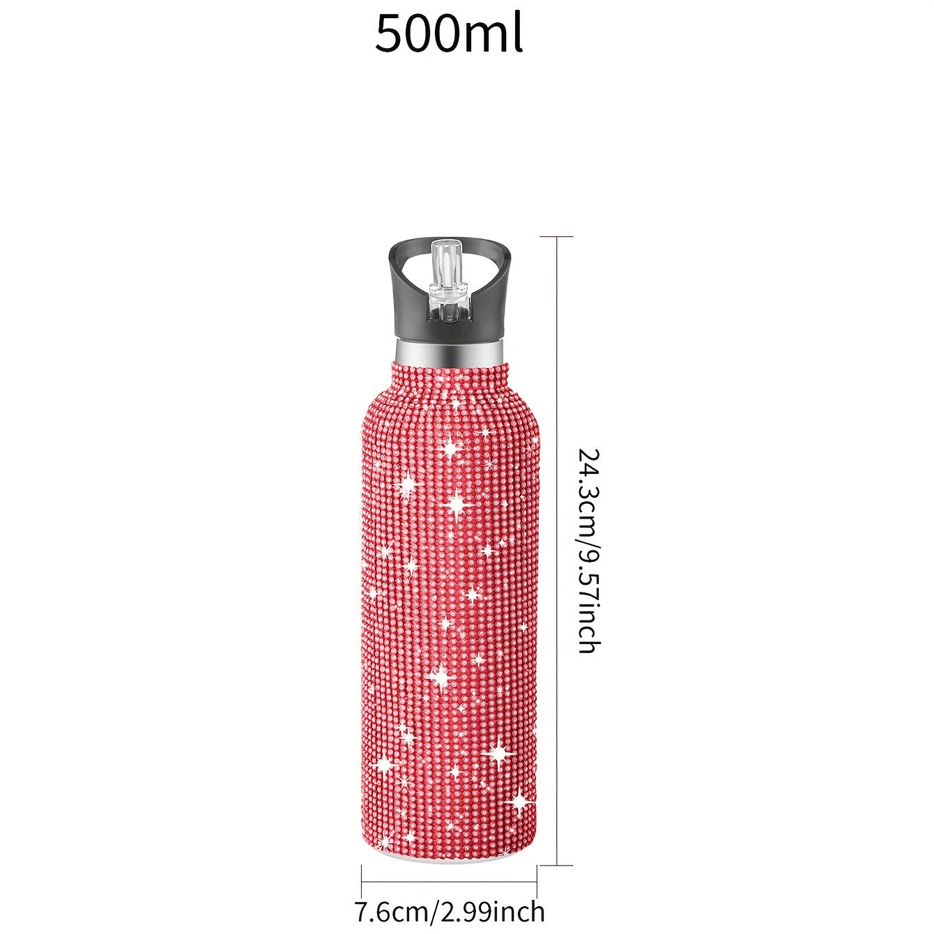 1pc Sparkling Studded Insulated Water Bottle - Stainless Steel Vacuum Flask with Lid for Hot and Cold Drinks - Portable, Leak-Proof, and Sweat-Free Design for Home, Outdoor, and Sports Use - Perfect Gift for Men and Women - 500ml/750ml