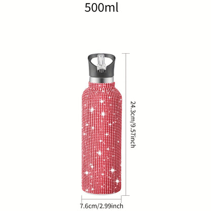 1pc Sparkling Studded Insulated Water Bottle - Stainless Steel Vacuum Flask with Lid for Hot and Cold Drinks - Portable, Leak-Proof, and Sweat-Free Design for Home, Outdoor, and Sports Use - Perfect Gift for Men and Women - 500ml/750ml