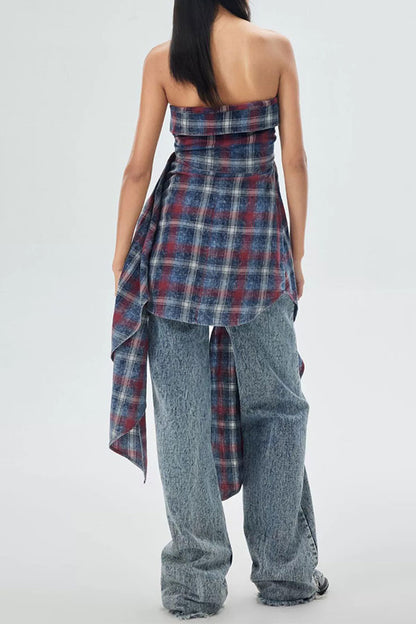 storexq Plaid Strapless On-trend Irregular Camisole