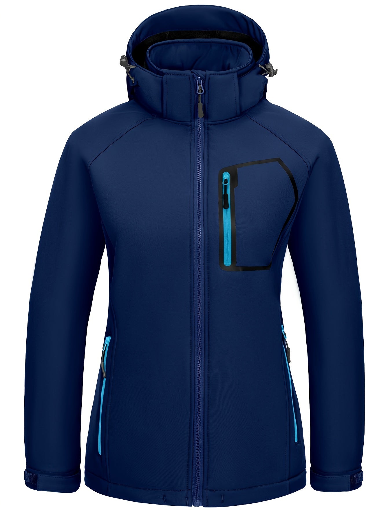 Women's Winter Thermal Hooded Jacket, Soft-shell Zippered Pocket Comfortable Sports Coat For Skiing Mountaineering Hiking