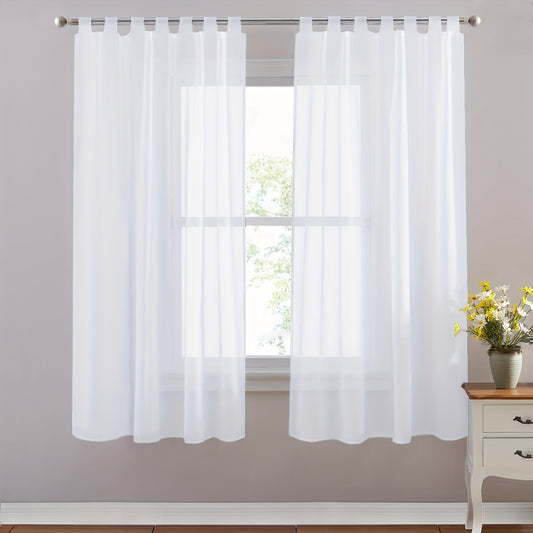 2 Panels Tab Top White Sheer Curtains Set - Luxurious, Lightweight, Solid Color Drapes for Bedroom, Living Room, Dining Room, Office Home Decor - Easy to Hang, Soft, Flowy, and Breathable Fabric