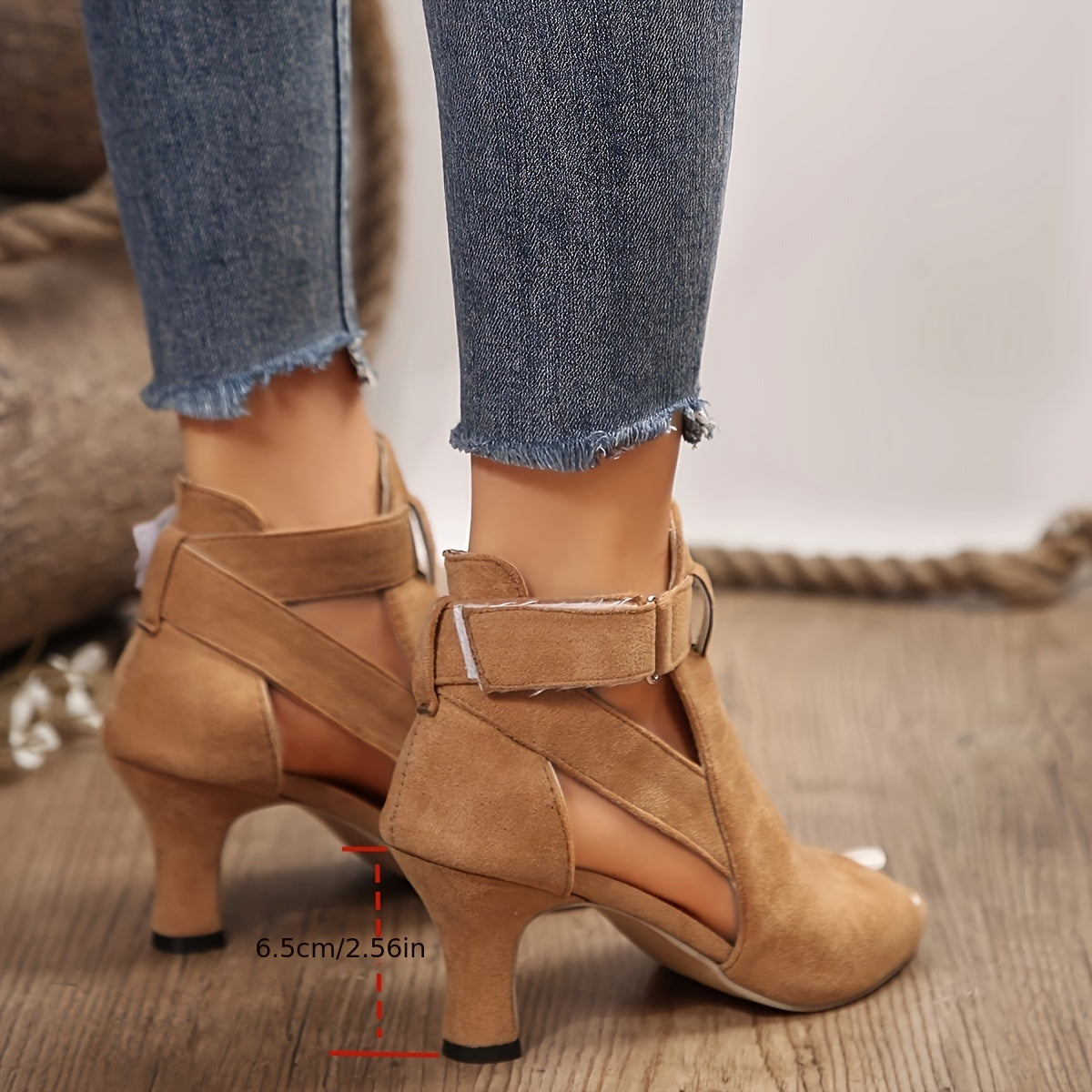 Chic Womens Solid Color Sandals - Adjustable Ankle Buckle, Breathable Hollow Out, Peep Toe - Stylish Chunky Heel Casual Shoes for Summer