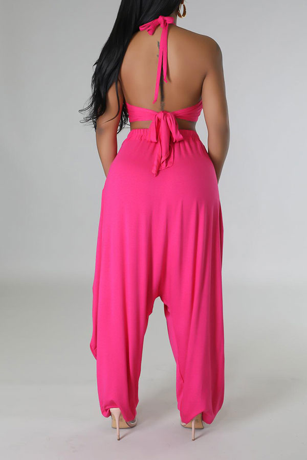 storexq Solid Color Hippy Lace-Up Harem Pant Suit