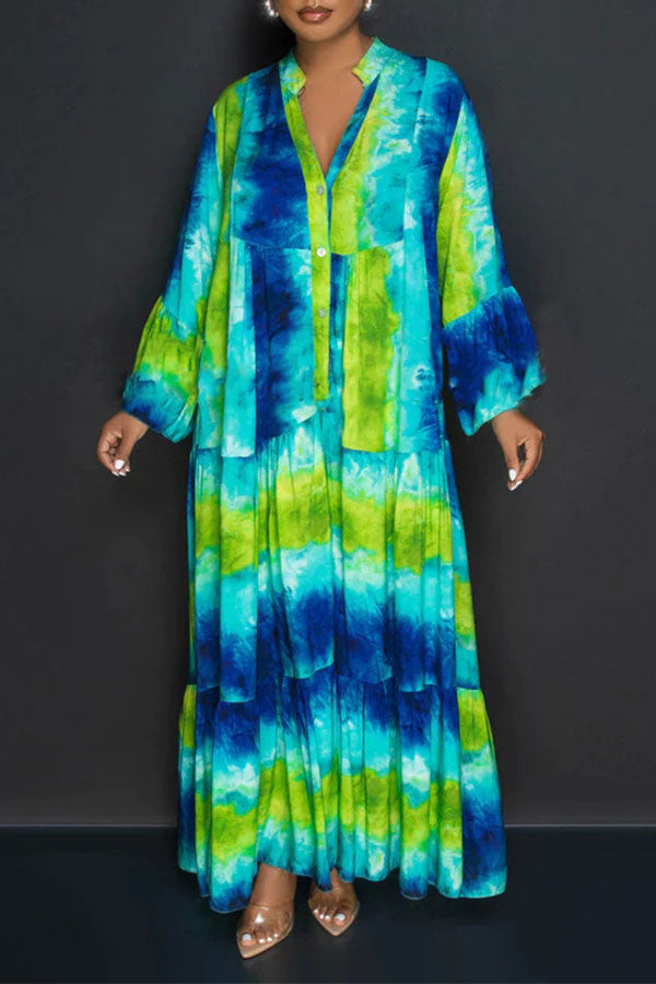 storexq Tie Dye Laid Back Tiered Maxi Dress