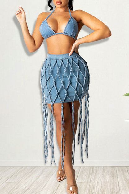 storexq Solid Color Cool Tassels Dress Suit