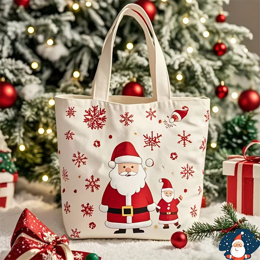 Chic Santa Claus Canvas Tote Bag - Lightweight, Machine Washable, Perfect for Christmas Eve Apple Gifts & Everyday Use, Gift Bag