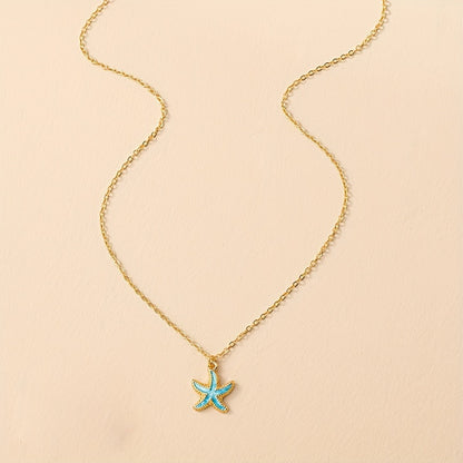 1pc Starfish Pendant Necklace Ocean Style Marine Life Pendant Accessories Beach Party Jewelry