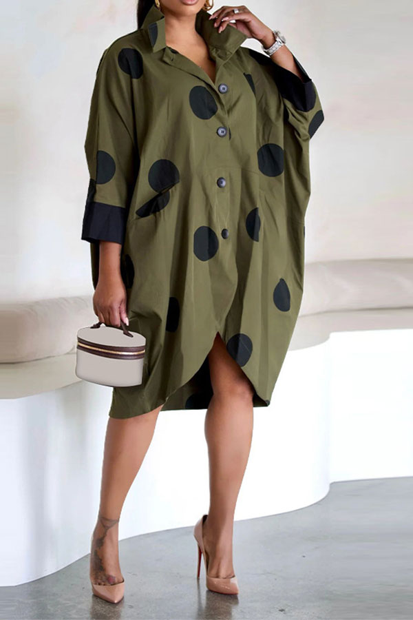 storexq Polka Dot Oversized Button Irregular Midi Dress