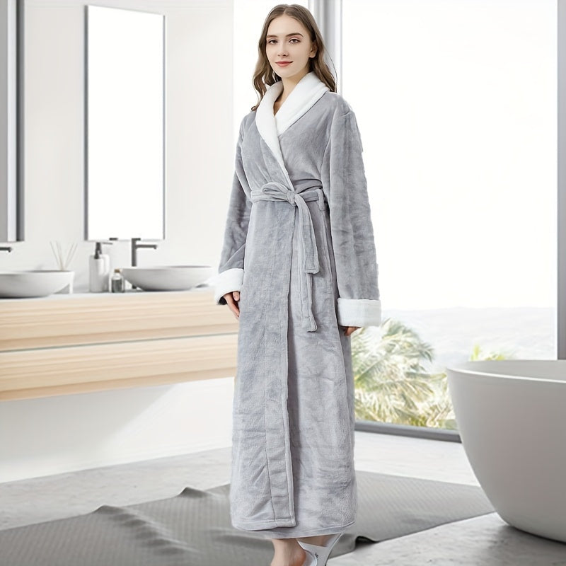 1pc Ultimate Flannel Bathrobe - Super-Soft & Cozy, Full-Length Nightgown, Insulated for Winter Warmth, Perfect Unisex Home Robe - Your Everyday Luxury Bathroom Essential