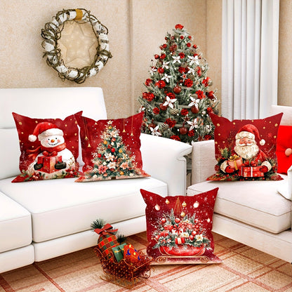 4pcs Velvet Plush Christmas Throw Pillow Covers - Soft, Cozy, One-Sided Printed Decorative Pillowcases for Winter Xmas Decor - 18in x 18in Perfect for Living Room, Bedroom, Sofa, and Bed Decoration - No Inserts Included