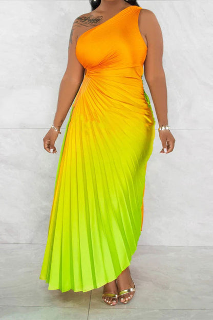 storexq Gradient Romantic Asymmetric Midi Dress