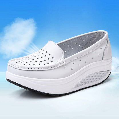 storexq Summer Rocking Shoes Genuine Leather Pumps Women's White Shoes Hollow out Women's Hole Shoes Nurse Shoes Genuine Leather Muffin Shoes