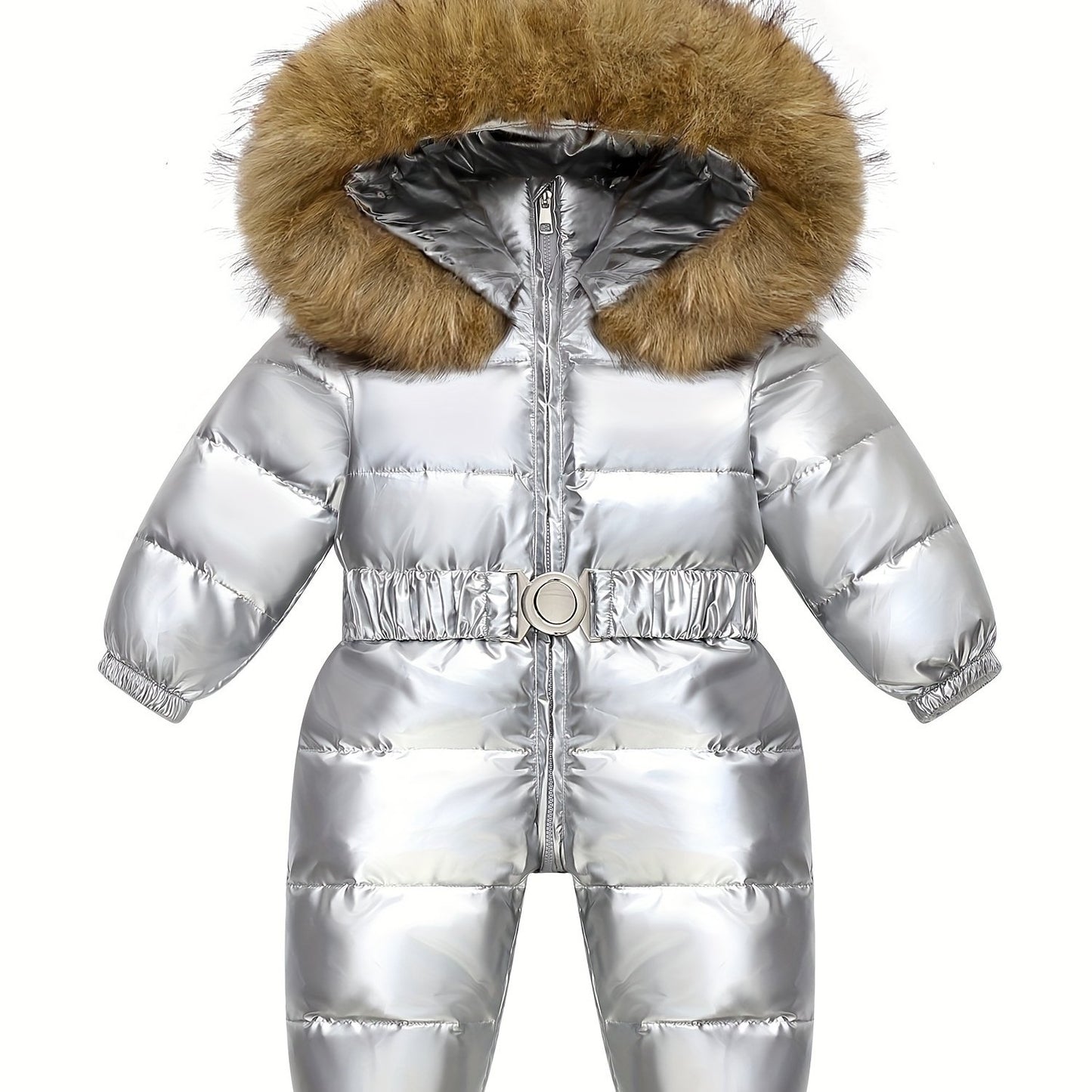 Baby's Warm Hooded Down Jacket, Thickened Long Sleeve Snowsuit With Zipper For Outdoor Wear