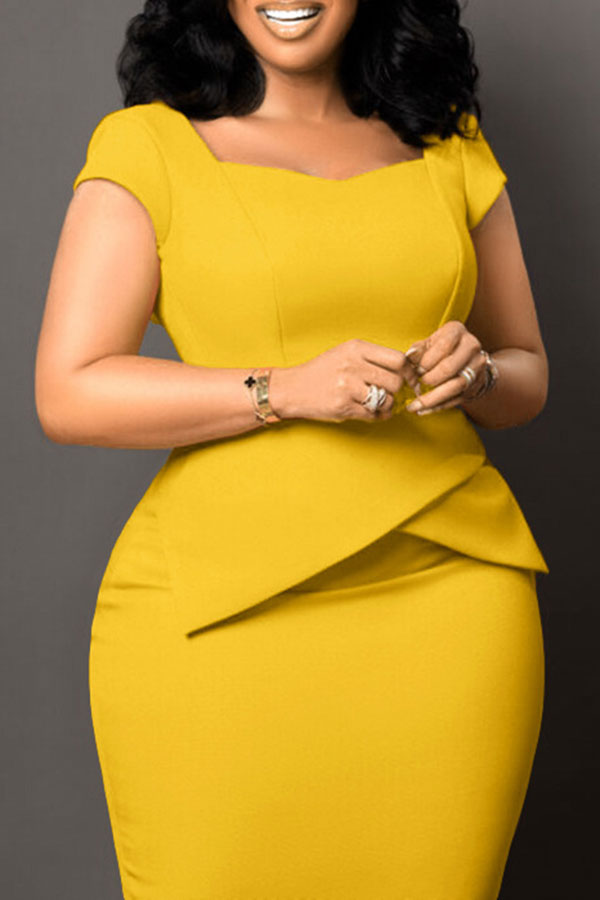 storexq Solid Color Commuting Peplum Midi Dress