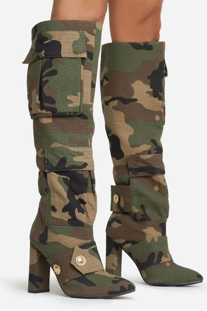 storexq Camouflage Punk Patch Pocket Pointed Toe Boots