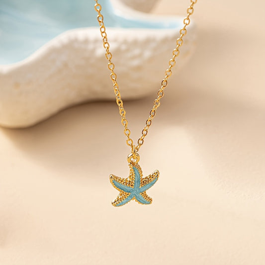 1pc Starfish Pendant Necklace Ocean Style Marine Life Pendant Accessories Beach Party Jewelry