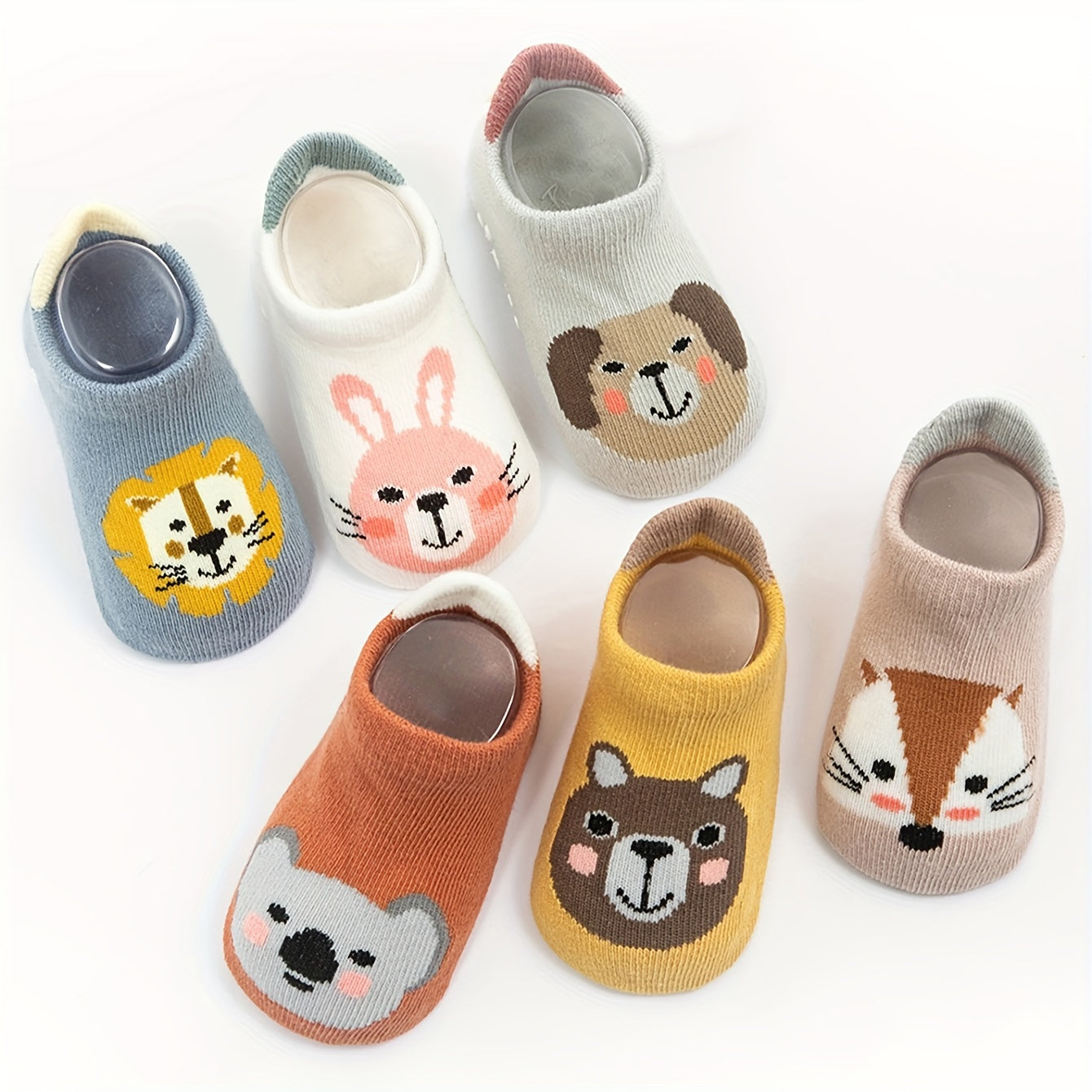 12 Pairs Of Boy's Adorable Cartoon Animals Pattern Floor Socks With Non Slip Grains, Comfy Breathable Casual Soft & Elastic Socks, Spring & Summer