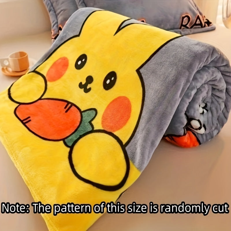 1pc Cute Cartoon Print Blanket, Flannel Blanket, Soft Warm Throw Blanket Multi-purpose Blanket For Couch Sofa Bed Office Camping Travelling