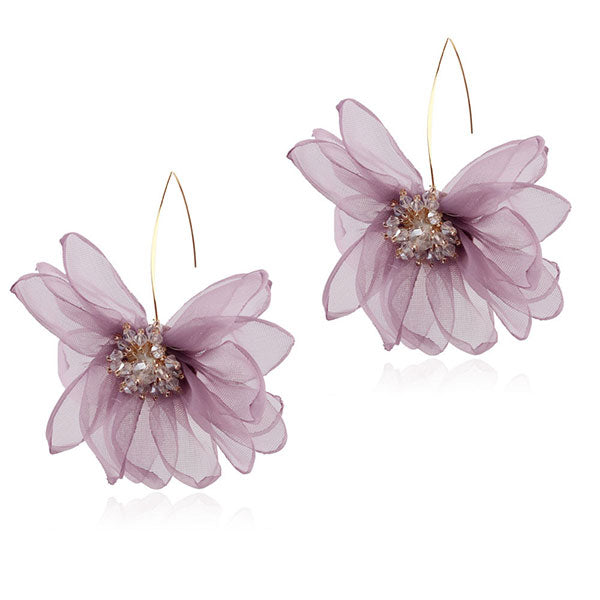 storexq Solid Color Sweet 3D Mesh Flower Earrings