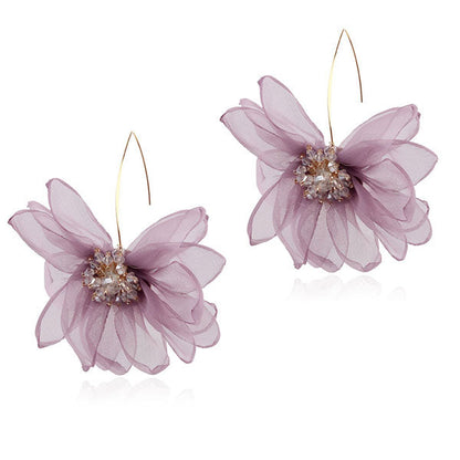 storexq Solid Color Sweet 3D Mesh Flower Earrings
