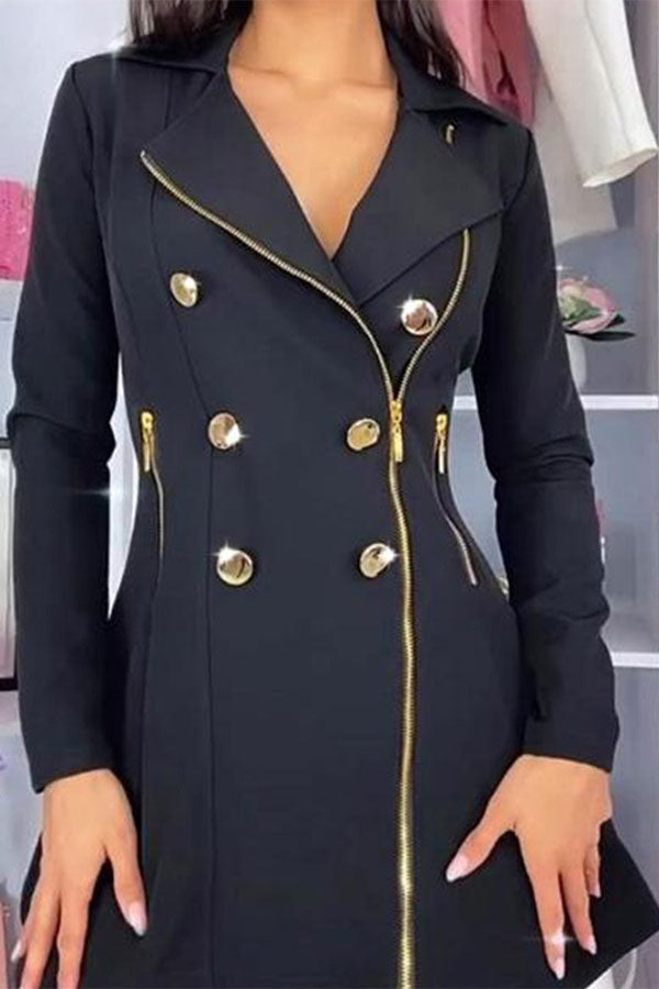 storexq Hit Color Zipped Design Modern Blazer Mini Dress