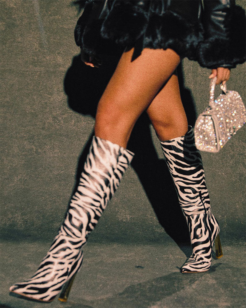 storexq Zebra Print Wild Pointed Toe Boots