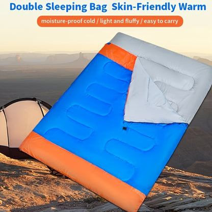 1pc Two Person Thickened Polyester Sleeping Bag - Keep Warm, Portable, and Versatile for Travel, Hiking, Camping, and Outdoor Adventures with Three Usage Methods and Synthetic Fiber Insulation