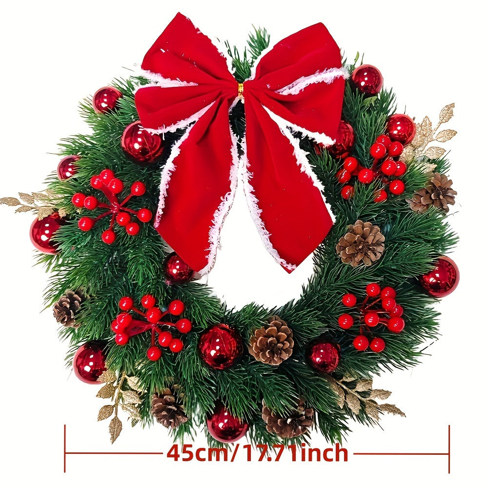 Classic 17.71" Christmas Wreath - Perfect for Holiday & New Year Decor | Versatile Pine Needle Design | Ideal for Front Door, Window, Stair Railing | No Power Needed