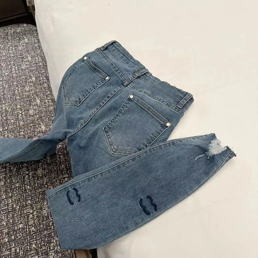 French designer high quality summer autumn slim long jeans Letter print Academy fashion women jeans