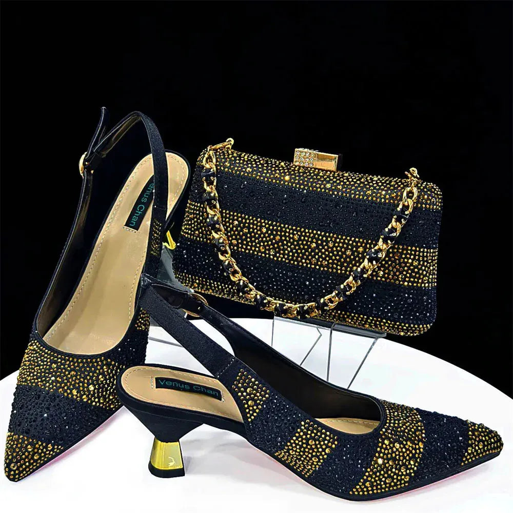 Doershow come Matching Women Shoe and Bag Set Decorated green Nigerian Shoes Italy set HAS115 240615