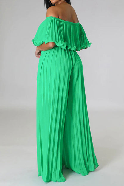 storexq Solid Color Classic Layered Pleated Jumpsuit With Belt