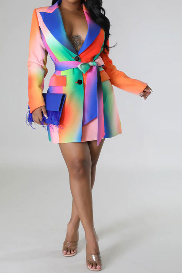 storexq Rainbow Gradient Pretty Belted Mini Dress