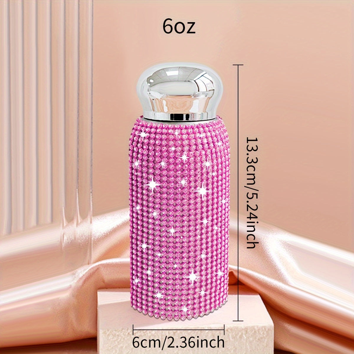 1pc, Sparkling Studded Vacuum Flask, 6oz/8oz Stainless Steel Insulated Water Bottles, Mini Travel Thermal Cups, For Hot And Cold Beverages, Summer Winter Drinkware, Christmas Gifts, Valentine's Day Gifts