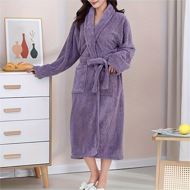 1pcs Ultra Plush Softness Bathrobe with Pockets - Quick-Drying, Fade-Resistant, Lint-Free, Absorbent, Cozy Wearable Sleepwear Robe for Men and Women - Perfect Household Bathroom Supplies for Relaxation and Comfort