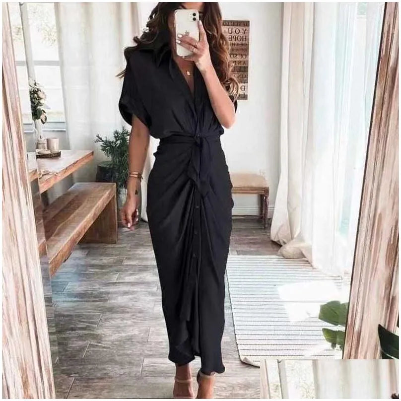 Casual Dresses Retail Women Shirt Designer Commuting Plus Size S3Xl Long Dress Fashion Forged Face Clothing Drop Delivery Apparel Wom Dhkj1