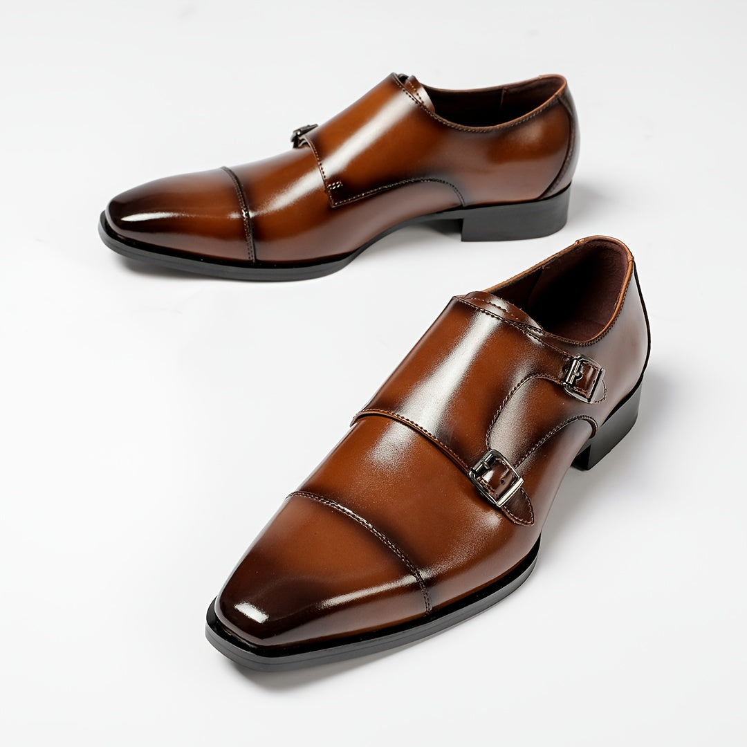 Mens Premium Cap Toe Double Monk Straps Loafers - Luxurious Slip-resistant Dress Shoes for Formal Events, Work, and Special Occasions