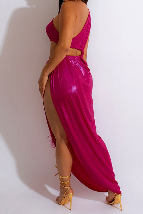 storexq Metallic Striking Cutout Asymmetric Maxi Dress