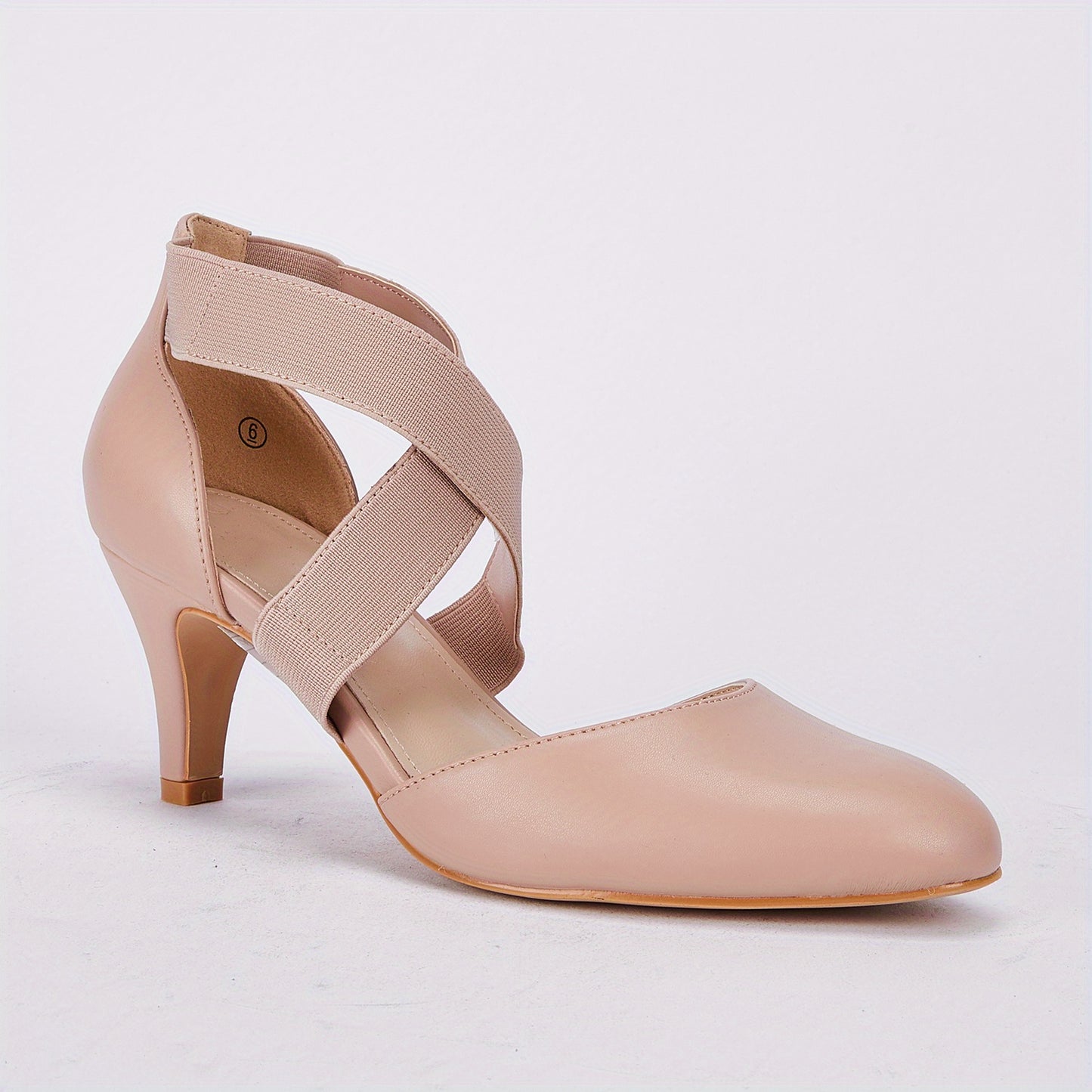 Women's High Heel Sandals, Solid Color Pointed Toe Cross Strap Slip On Heels, Versatile D'Orsay Dress Shoes